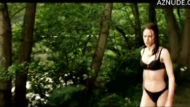 She runs through the forest in her underwear