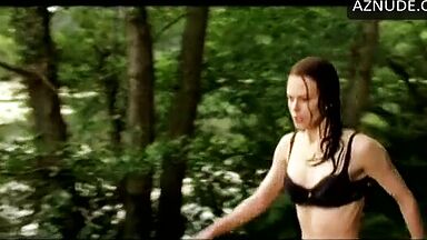 She runs through the forest in her underwear