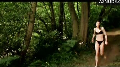 She runs through the forest in her underwear
