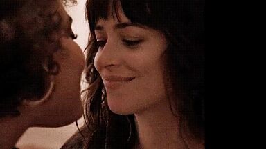 Short kiss between the two brunettes