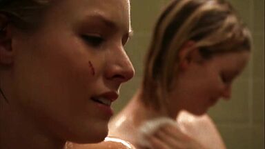 In underwear and in the shower is Kristen Bell