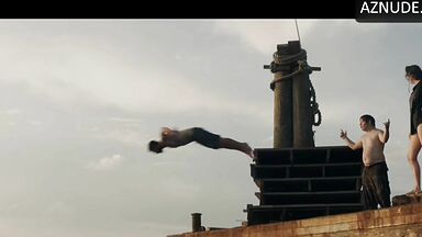 Jumping into the water after a platform
