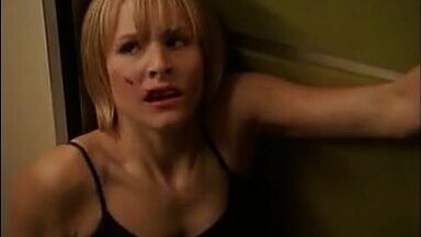 Kristen Bell with a bleeding lip and in pajamas