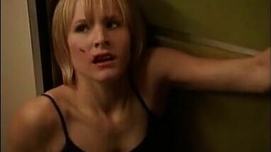 Kristen Bell with a bleeding lip and in pajamas