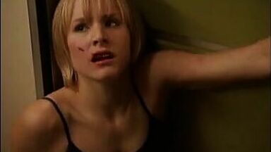 Kristen Bell with a bleeding lip and in pajamas