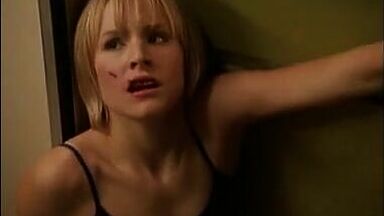 Kristen Bell with a bleeding lip and in pajamas