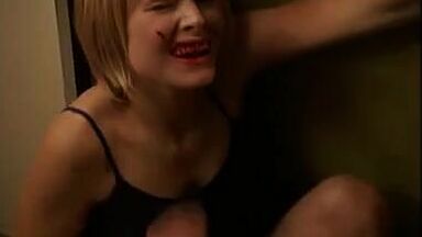 Kristen Bell with a bleeding lip and in pajamas