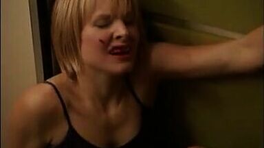 Kristen Bell with a bleeding lip and in pajamas
