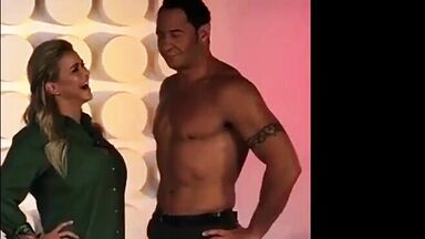 Muscular guy puts his hand on her tits