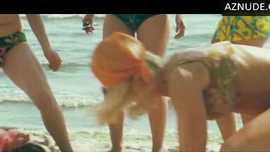 Sexy blonde pisses on him