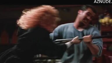 Her panties are visible during the fight