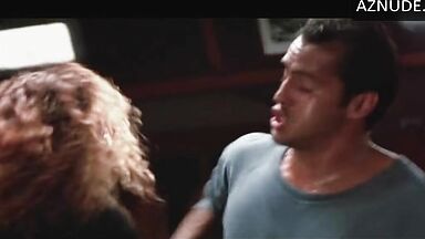 Her panties are visible during the fight