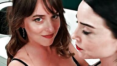 Dakota Johnson face to face with a sexy brunette