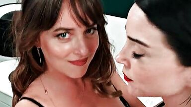 Dakota Johnson face to face with a sexy brunette