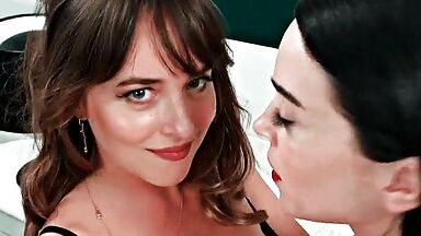 Dakota Johnson face to face with a sexy brunette