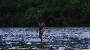 Washing naked on river