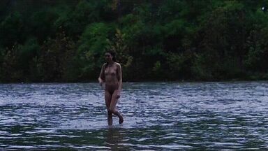 Washing naked on river