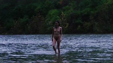 Washing naked on river