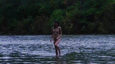 Washing naked on river
