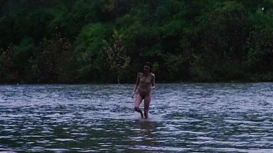 Washing naked on river
