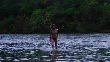 Washing naked on river