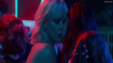Sofia Boutella and Charlize Theron having sex in a club bathroom