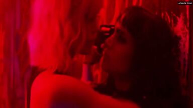 Sofia Boutella and Charlize Theron having sex in a club bathroom