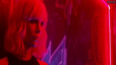 Sofia Boutella and Charlize Theron having sex in a club bathroom