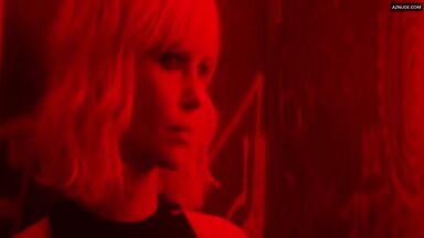 Sofia Boutella and Charlize Theron having sex in a club bathroom