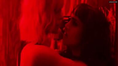 Sofia Boutella and Charlize Theron having sex in a club bathroom